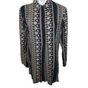 Kaktus dress Women's medium Black and tan Buttons Long sleeves Fall winter funky
